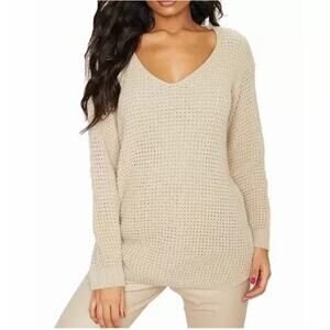 NWT! BP. by Nordstrom Sweater Sand Braided Knit V-Neck Pullover Beige XXS